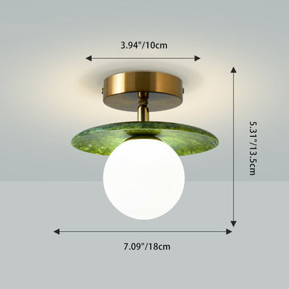 Contemporary Creative Round Orb Glass Jade Hardware 1-Light Semi-Flush Mount Ceiling Light For Living Room