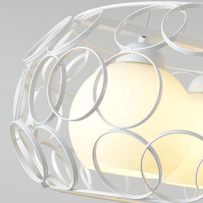 Contemporary Industrial Round Openwork Circles Glass Iron 3-Light Chandelier For Living Room