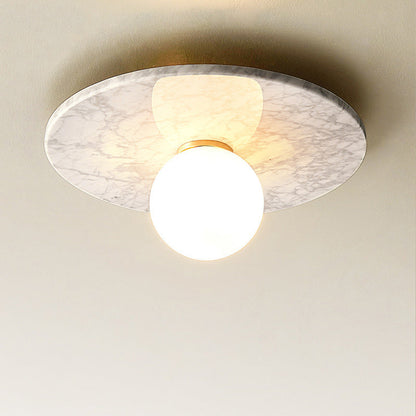 Contemporary Nordic Round Magic Bean Glass Marble Copper 1-Light Semi-Flush Mount Ceiling Light For Bedroom
