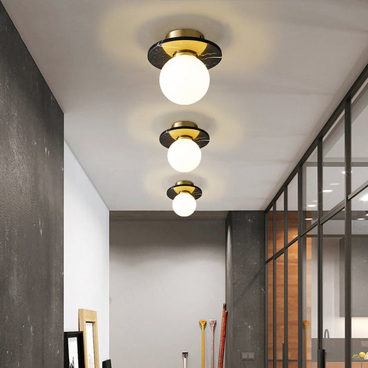Contemporary Nordic Round Magic Bean Glass Marble Copper 1-Light Semi-Flush Mount Ceiling Light For Bedroom