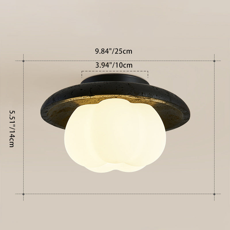 Traditional Vintage Pumpkin Cotton Round PE Black Hole Stone Hardware 1-Light Semi-Flush Mount Ceiling Light For Bedroom