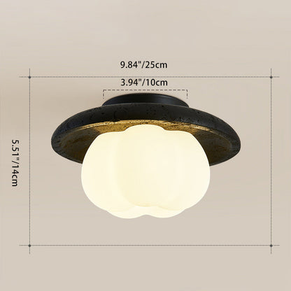 Traditional Vintage Pumpkin Cotton Round PE Black Hole Stone Hardware 1-Light Semi-Flush Mount Ceiling Light For Bedroom