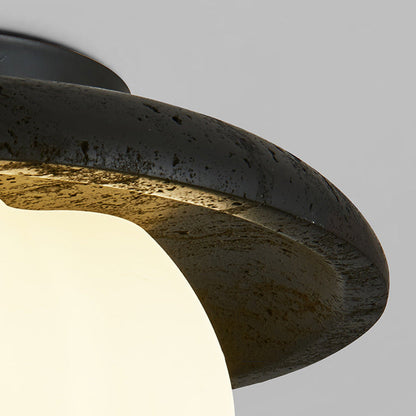 Traditional Vintage Pumpkin Cotton Round PE Black Hole Stone Hardware 1-Light Semi-Flush Mount Ceiling Light For Bedroom