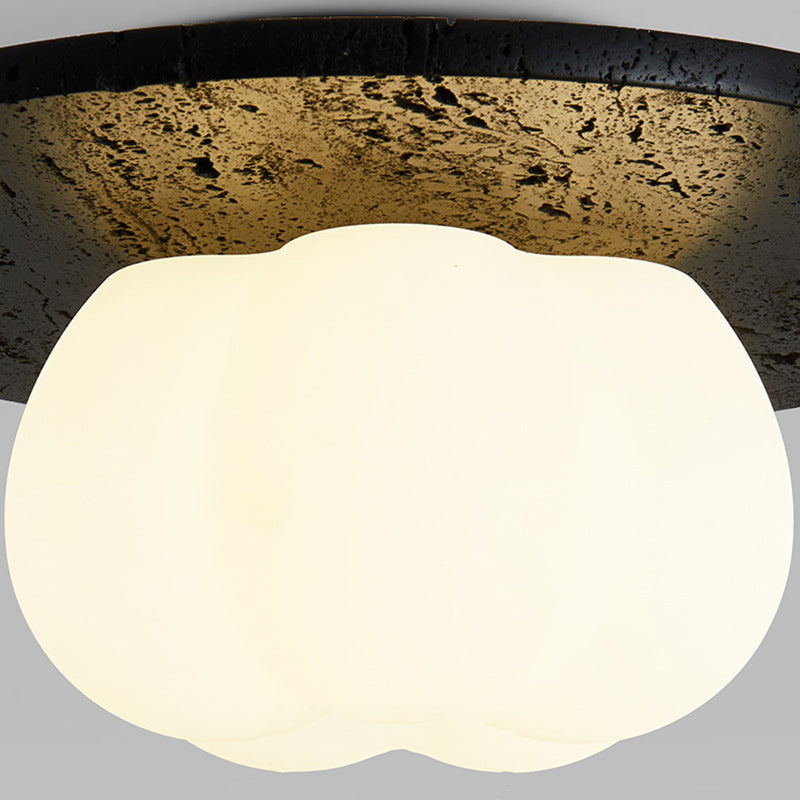 Traditional Vintage Pumpkin Cotton Round PE Black Hole Stone Hardware 1-Light Semi-Flush Mount Ceiling Light For Bedroom