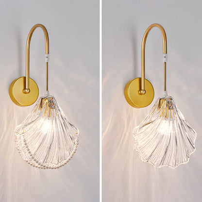 Traditional French Round Feather Shell Pearl Glass Hardware 1-Light Wall Sconce Lamp For Bedroom