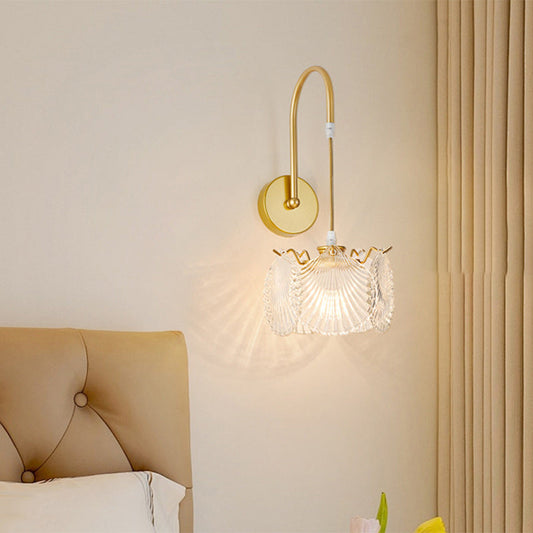 Traditional French Round Feather Shell Pearl Glass Hardware 1-Light Wall Sconce Lamp For Bedroom