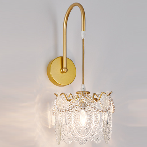 Traditional French Round Feather Shell Glass Hardware 1-Light Wall Sconce Lamp For Living Room