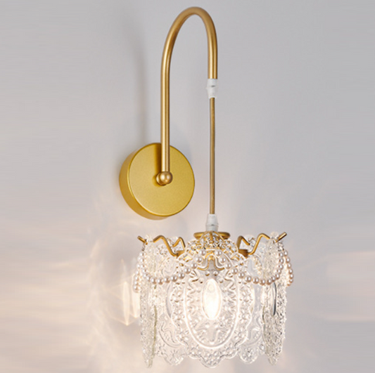 Traditional French Round Feather Shell Glass Hardware 1-Light Wall Sconce Lamp For Living Room