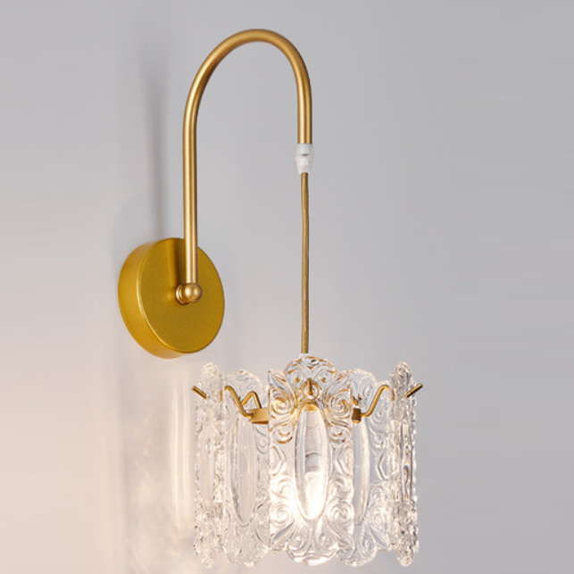 Traditional French Round Feather Shell Glass Hardware 1-Light Wall Sconce Lamp For Living Room