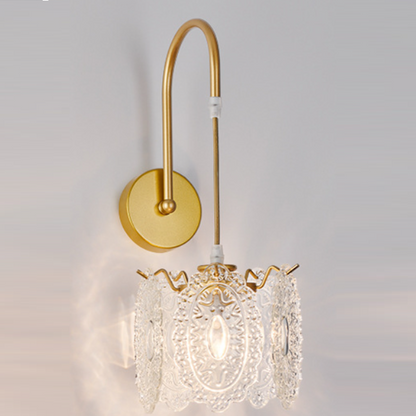 Traditional French Round Feather Shell Glass Hardware 1-Light Wall Sconce Lamp For Living Room