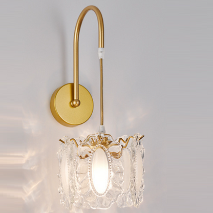 Traditional French Round Feather Shell Glass Hardware 1-Light Wall Sconce Lamp For Living Room