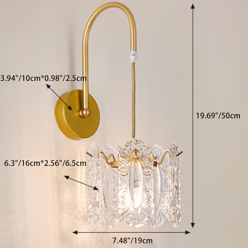 Traditional French Round Feather Shell Glass Hardware 1-Light Wall Sconce Lamp For Living Room