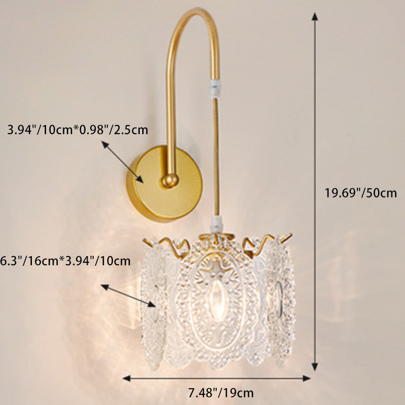 Traditional French Round Feather Shell Glass Hardware 1-Light Wall Sconce Lamp For Living Room