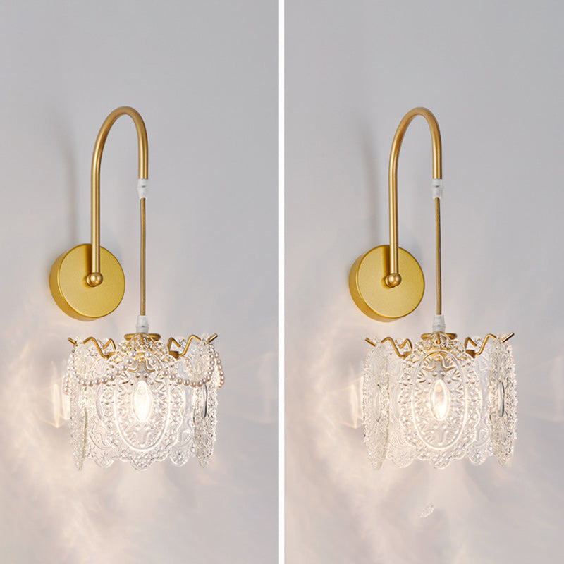 Traditional French Round Feather Shell Glass Hardware 1-Light Wall Sconce Lamp For Living Room