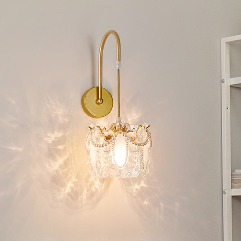 Traditional French Round Feather Shell Glass Hardware 1-Light Wall Sconce Lamp For Living Room