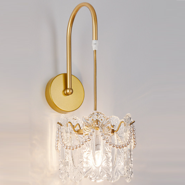 Traditional French Round Feather Shell Glass Hardware 1-Light Wall Sconce Lamp For Living Room