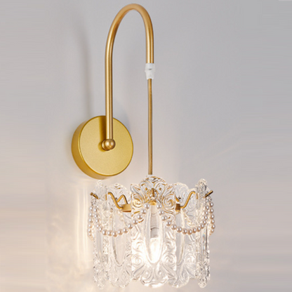 Traditional French Round Feather Shell Glass Hardware 1-Light Wall Sconce Lamp For Living Room