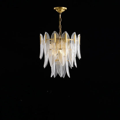 Contemporary Creative Feather Round Layered Glass Metal 6/9/12 Light Chandelier For Living Room