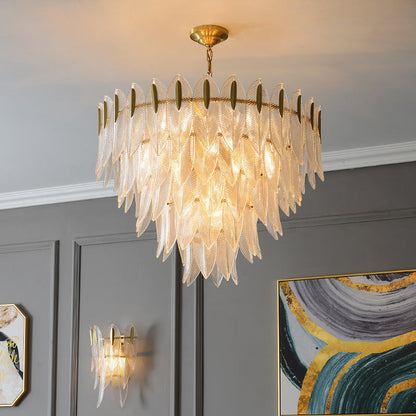 Contemporary Creative Feather Round Layered Glass Metal 6/9/12 Light Chandelier For Living Room