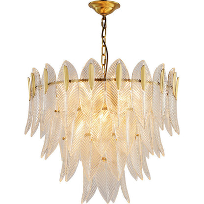 Contemporary Creative Feather Round Layered Glass Metal 6/9/12 Light Chandelier For Living Room