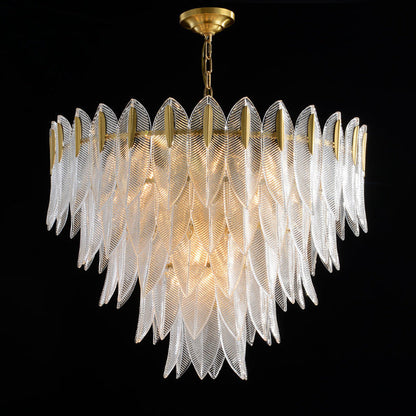Contemporary Creative Feather Round Layered Glass Metal 6/9/12 Light Chandelier For Living Room