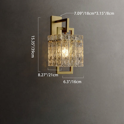 Modern Luxury Square Rectangle Glass Brass 1-Light Wall Sconce Lamp For Bedroom