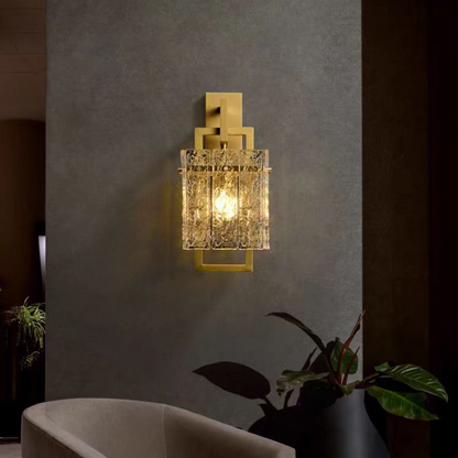 Modern Luxury Square Rectangle Glass Brass 1-Light Wall Sconce Lamp For Bedroom