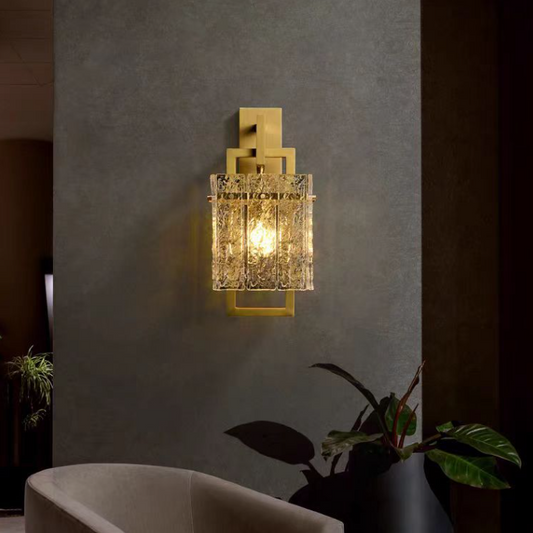 Modern Luxury Square Rectangle Glass Brass 1-Light Wall Sconce Lamp For Bedroom