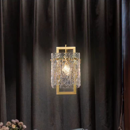 Modern Luxury Square Rectangle Glass Brass 1-Light Pendant Light For Living Room