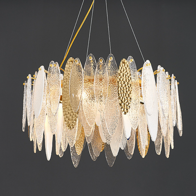 Contemporary Creative Feather Round Glass Hardware 8/10 Light Chandelier For Living Room