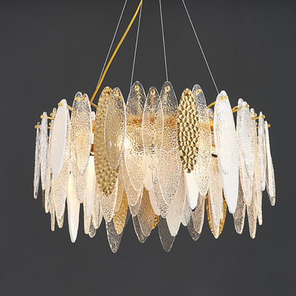 Contemporary Creative Feather Round Glass Hardware 8/10 Light Chandelier For Living Room