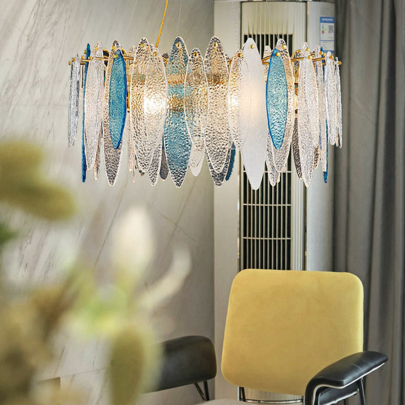 Contemporary Creative Feather Round Glass Hardware 8/10 Light Chandelier For Living Room