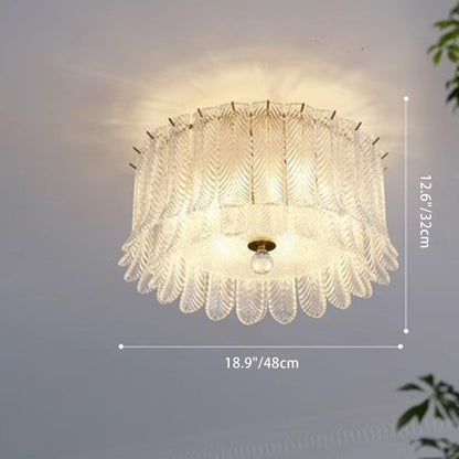 Traditional French Leaf Round Patchwork Glass Iron 6/9 Light Flush Mount Ceiling Light For Living Room