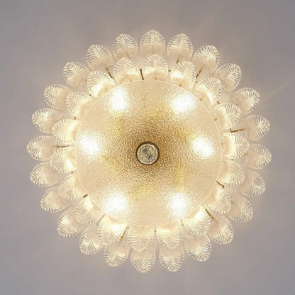 Traditional French Leaf Round Patchwork Glass Iron 6/9 Light Flush Mount Ceiling Light For Living Room