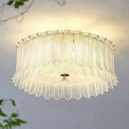 Traditional French Leaf Round Patchwork Glass Iron 6/9 Light Flush Mount Ceiling Light For Living Room
