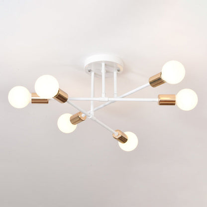 Contemporary Nordic Cross Cylinder Round Iron 6-Light Semi-Flush Mount Ceiling Light For Living Room