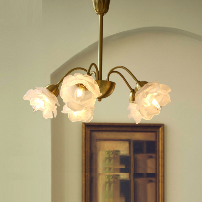 Traditional Vintage American Floral Branch Round Glass Iron 5/6/8 Lights Chandelier For Living Room