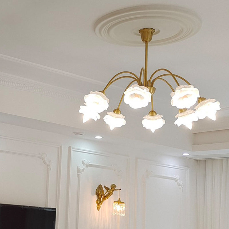 Traditional Vintage American Floral Branch Round Glass Iron 5/6/8 Lights Chandelier For Living Room