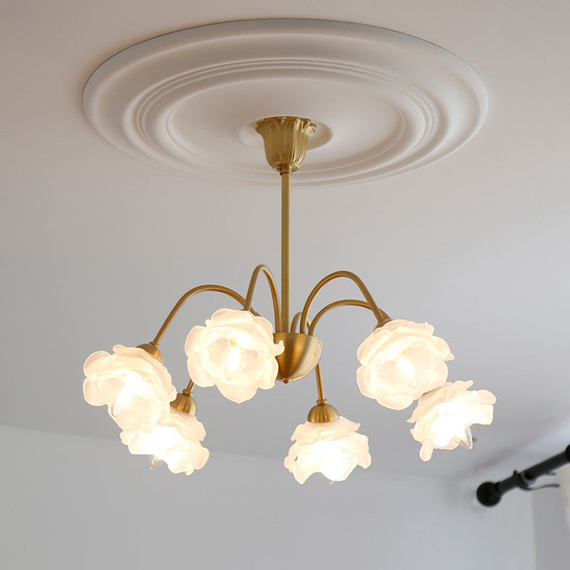 Traditional Vintage American Floral Branch Round Glass Iron 5/6/8 Lights Chandelier For Living Room