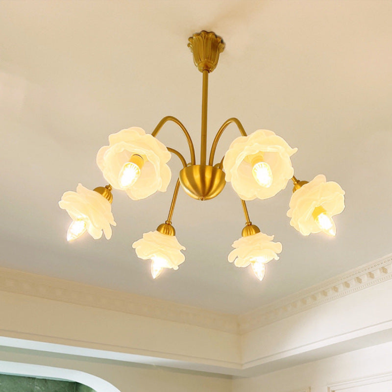 Traditional Vintage American Floral Branch Round Glass Iron 5/6/8 Lights Chandelier For Living Room