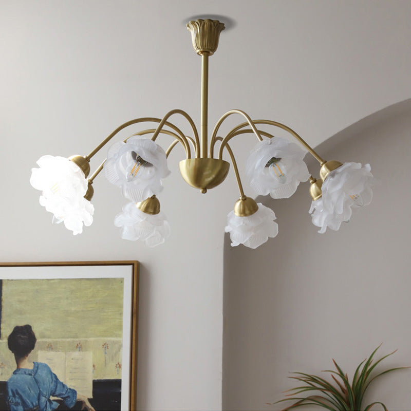 Traditional Vintage American Floral Branch Round Glass Iron 5/6/8 Lights Chandelier For Living Room
