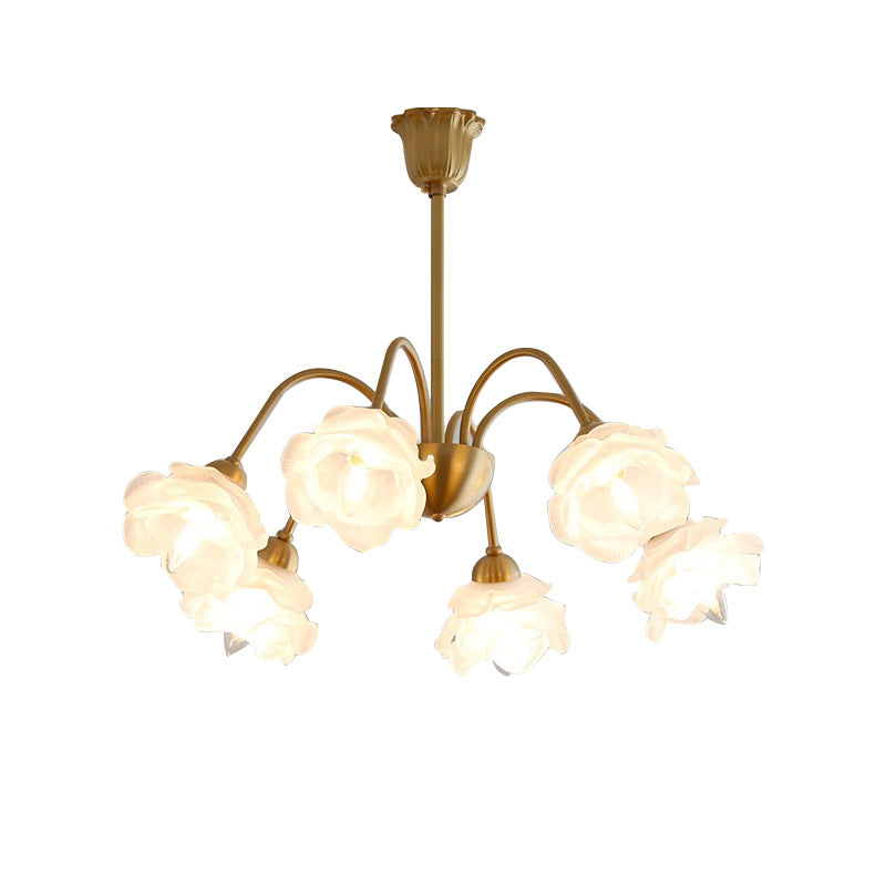 Traditional Vintage American Floral Branch Round Glass Iron 5/6/8 Lights Chandelier For Living Room