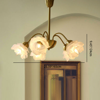 Traditional Vintage American Floral Branch Round Glass Iron 5/6/8 Lights Chandelier For Living Room