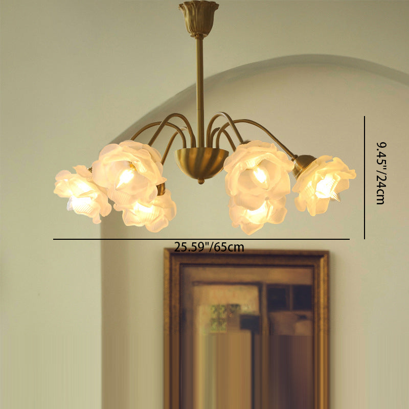 Traditional Vintage American Floral Branch Round Glass Iron 5/6/8 Lights Chandelier For Living Room