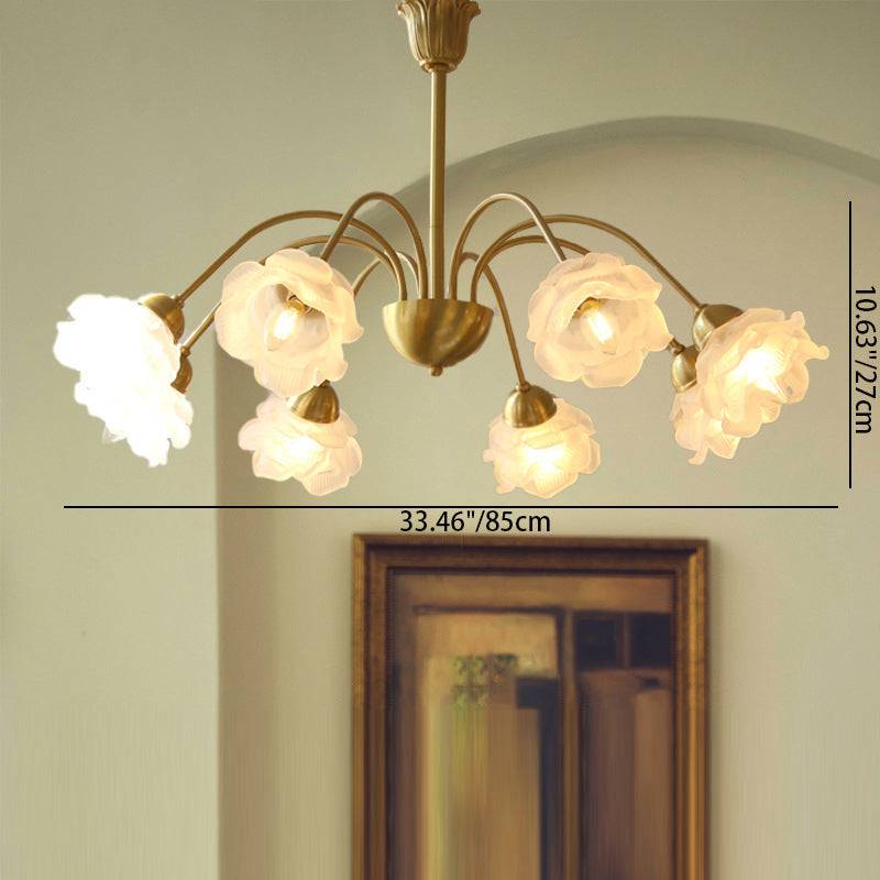 Traditional Vintage American Floral Branch Round Glass Iron 5/6/8 Lights Chandelier For Living Room