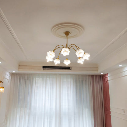 Traditional Vintage American Floral Branch Round Glass Iron 5/6/8 Lights Chandelier For Living Room