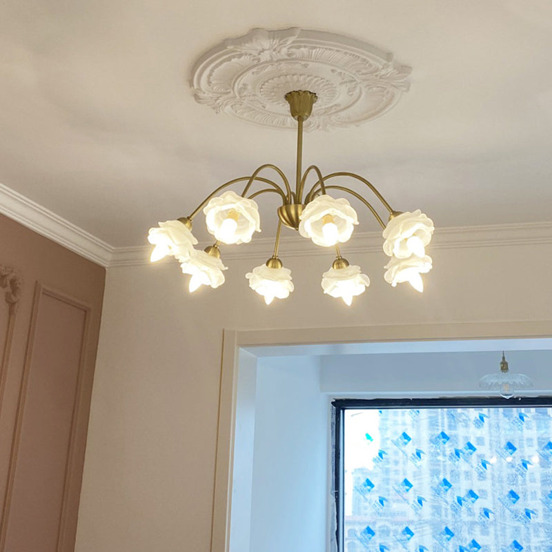 Traditional Vintage American Floral Branch Round Glass Iron 5/6/8 Lights Chandelier For Living Room
