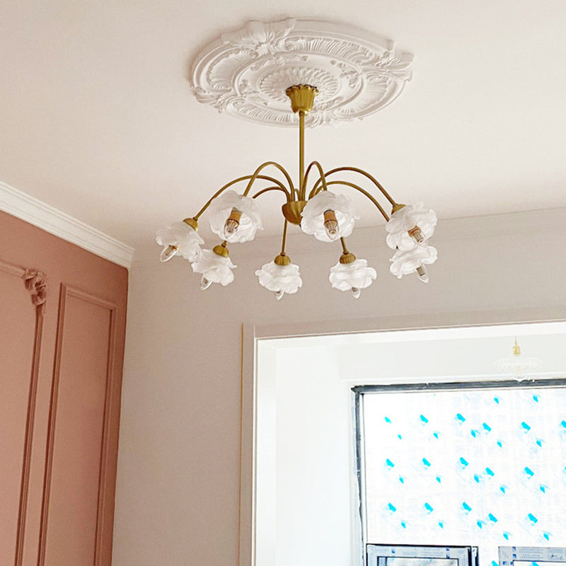 Traditional Vintage American Floral Branch Round Glass Iron 5/6/8 Lights Chandelier For Living Room