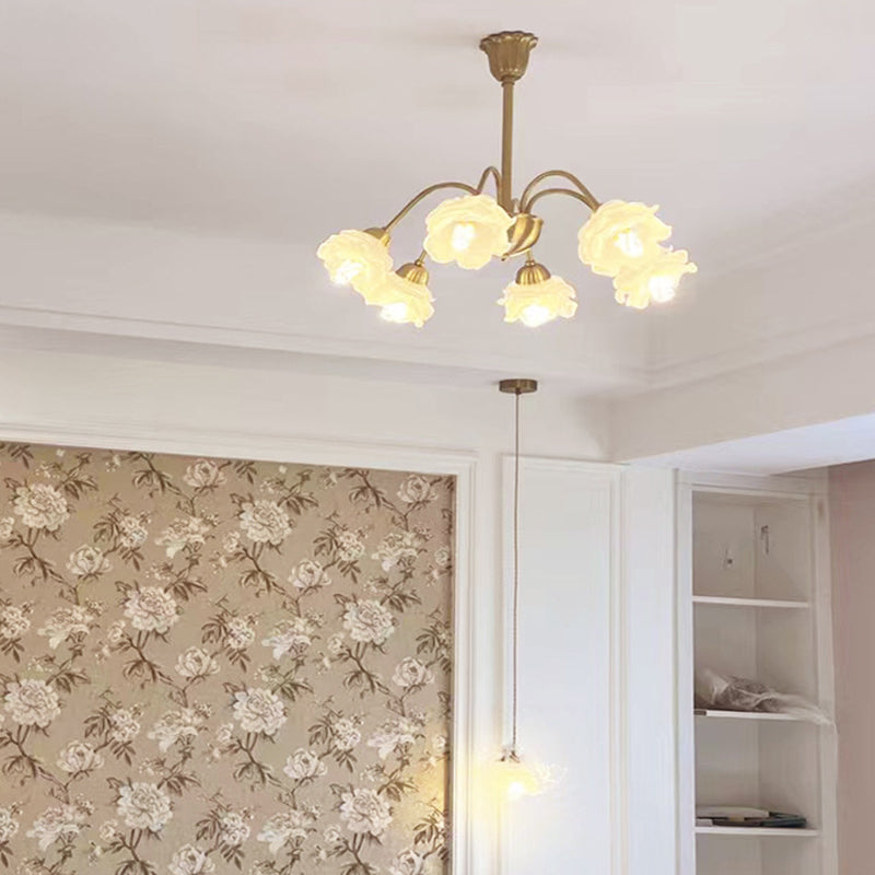 Traditional Vintage American Floral Branch Round Glass Iron 5/6/8 Lights Chandelier For Living Room
