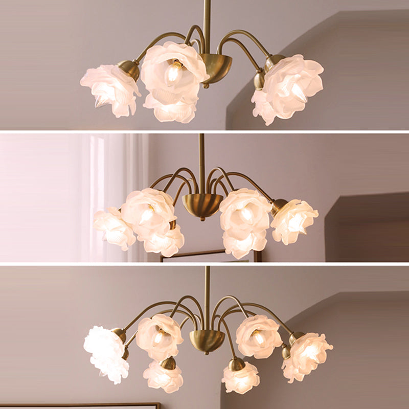 Traditional Vintage American Floral Branch Round Glass Iron 5/6/8 Lights Chandelier For Living Room